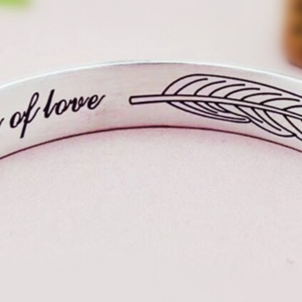 NEW Unisex 999 Silver Etched Feather Cuff Angel Cuff Adjustable Bracelet - Picture 12 of 14
